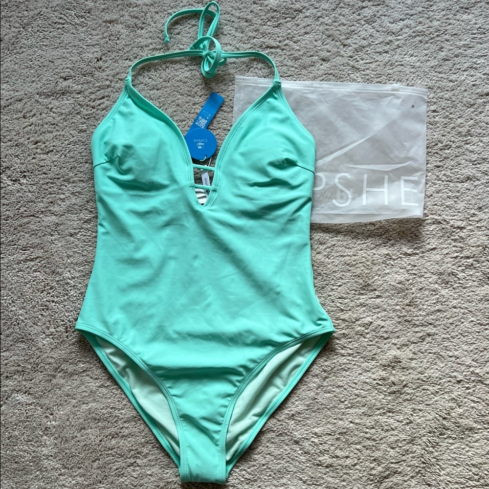 Mint green halter one piece swimsuit